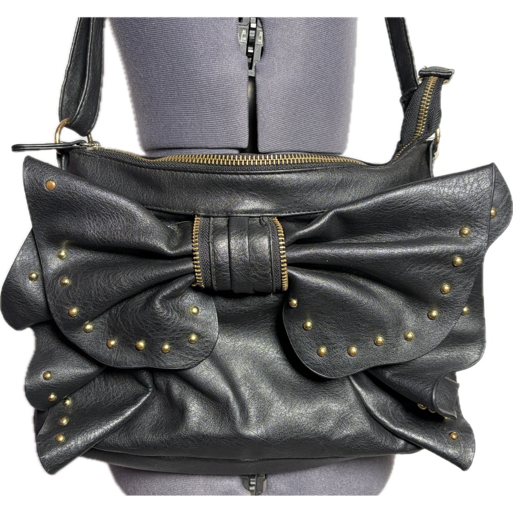 Vtg Y2K Black Bow Studded Crossbody Shoulder Bag Purse Coquette Aesthetic 2000s